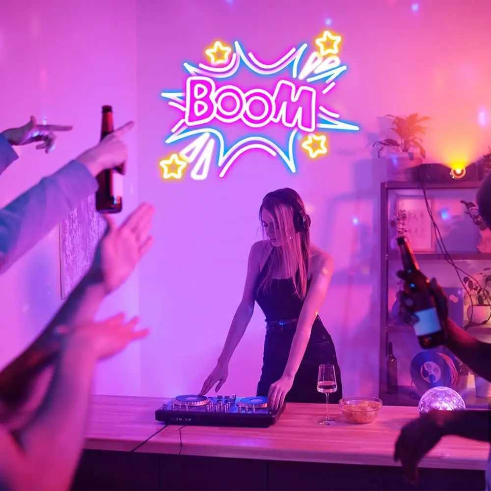 Boom Neon Sign Cool Neon Sign for Wall Personalized Neon Lights USB Powered Bedroom Restaurant Bar Party Decoration Birthday XJ250602