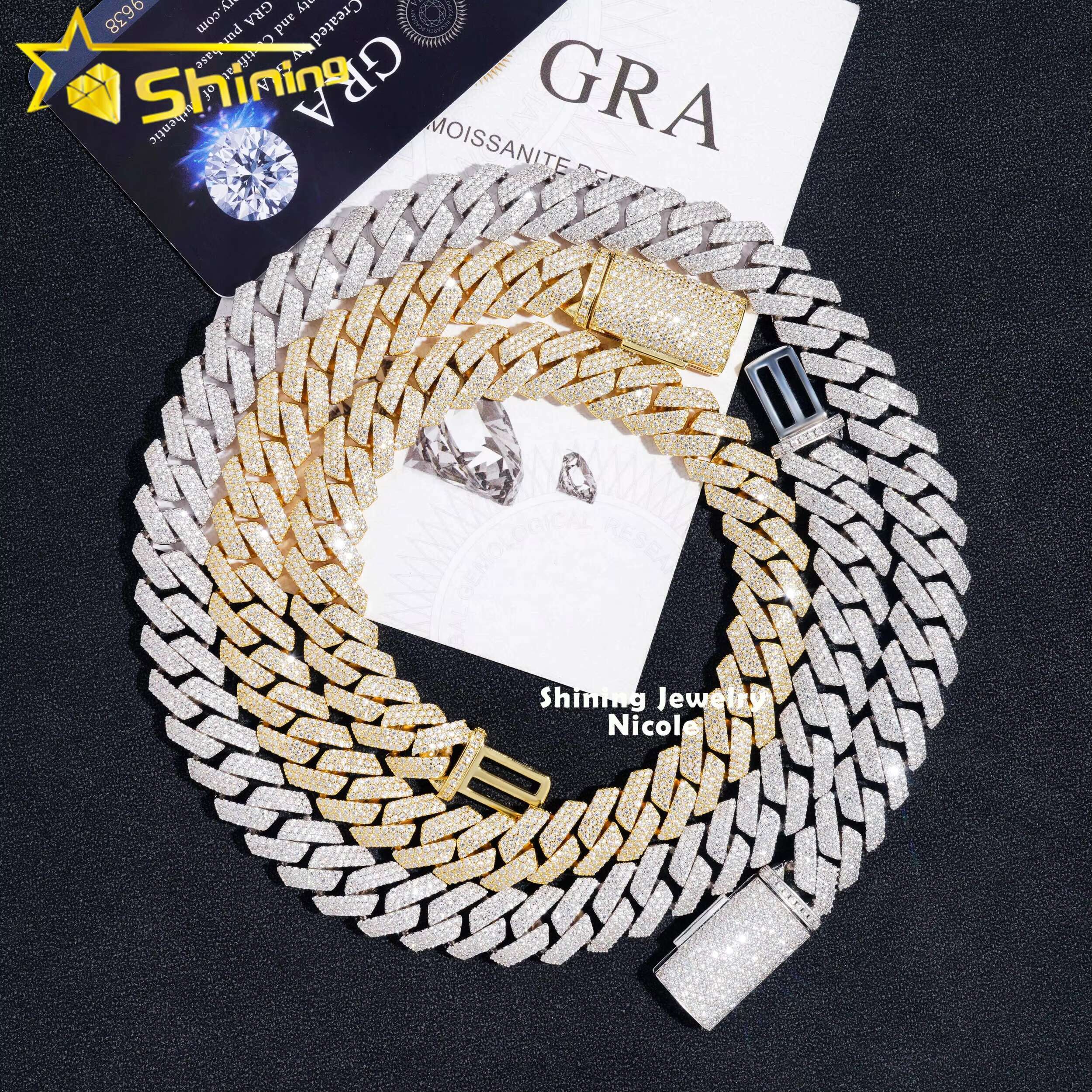 Hot Selling Regular Prong Setting 14mm Silver 925 Moissnaite Cuban Link Chain