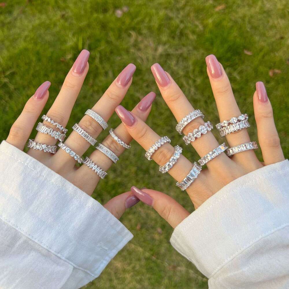 Linglang Jewelry S Pure Silver for Women High-end Full Diamond Zircon Row Stackable Ring