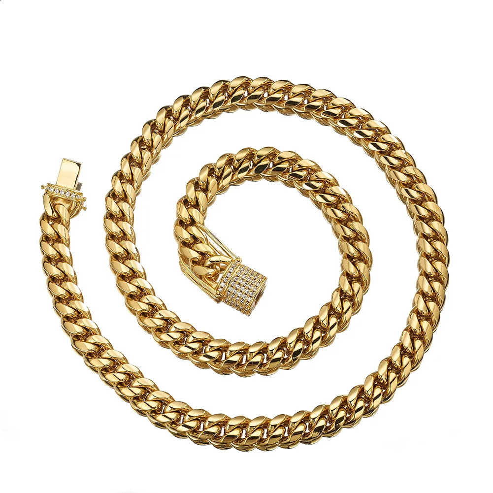 TOPGRILLZ Necklace Bracelet Set 8101214MM STAINLESS STEEL Gold Miami Cuban Curb Chain Hip Hop Fashion Jewelry Gift For Men 250529