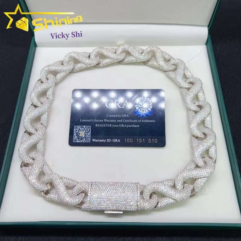 Hip Hop Big Size 20MM Width Fully Diamond Cuban Necklace Customized Iced Out 925 Silver Moissanite Cuban Link Chain