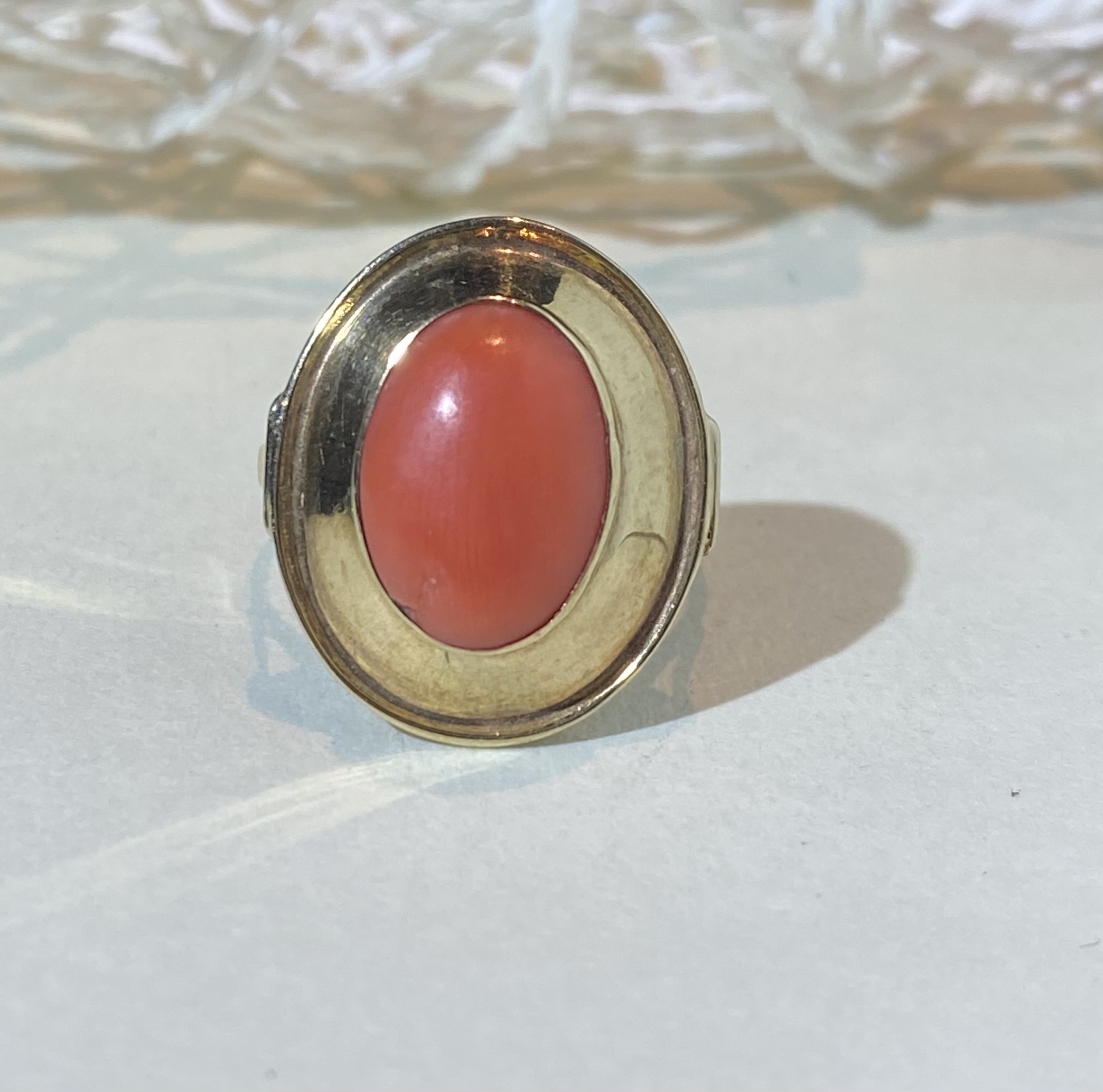 14K Gold European Antique Coral Ring