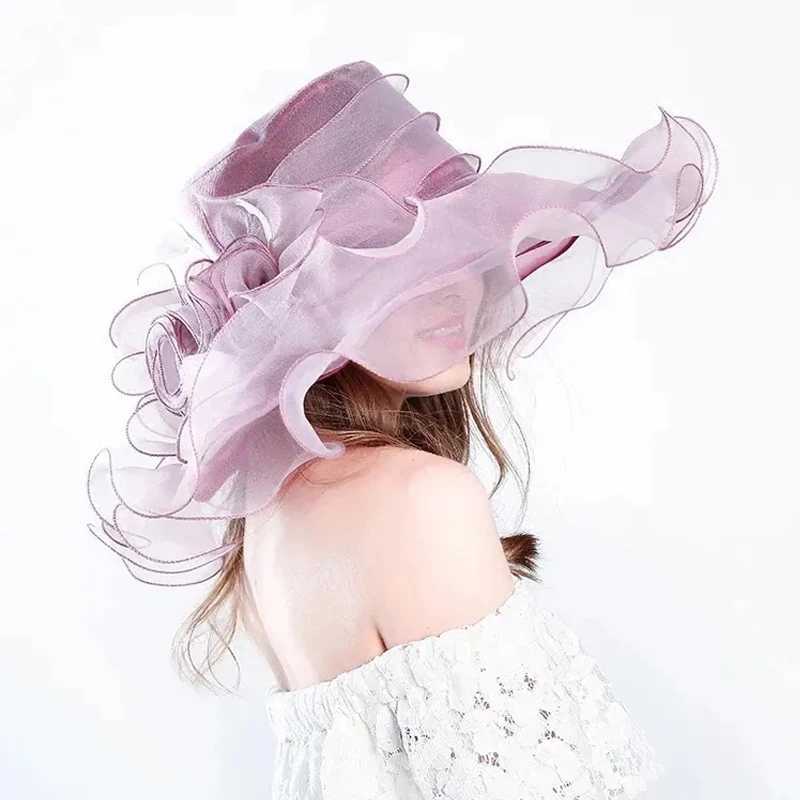 Womens Sheer Organza Wedding Hat with Wide Brim Veil - Elegant Kentucky Derby Church Hat for Bride Mother of Groom Formal Party W250602