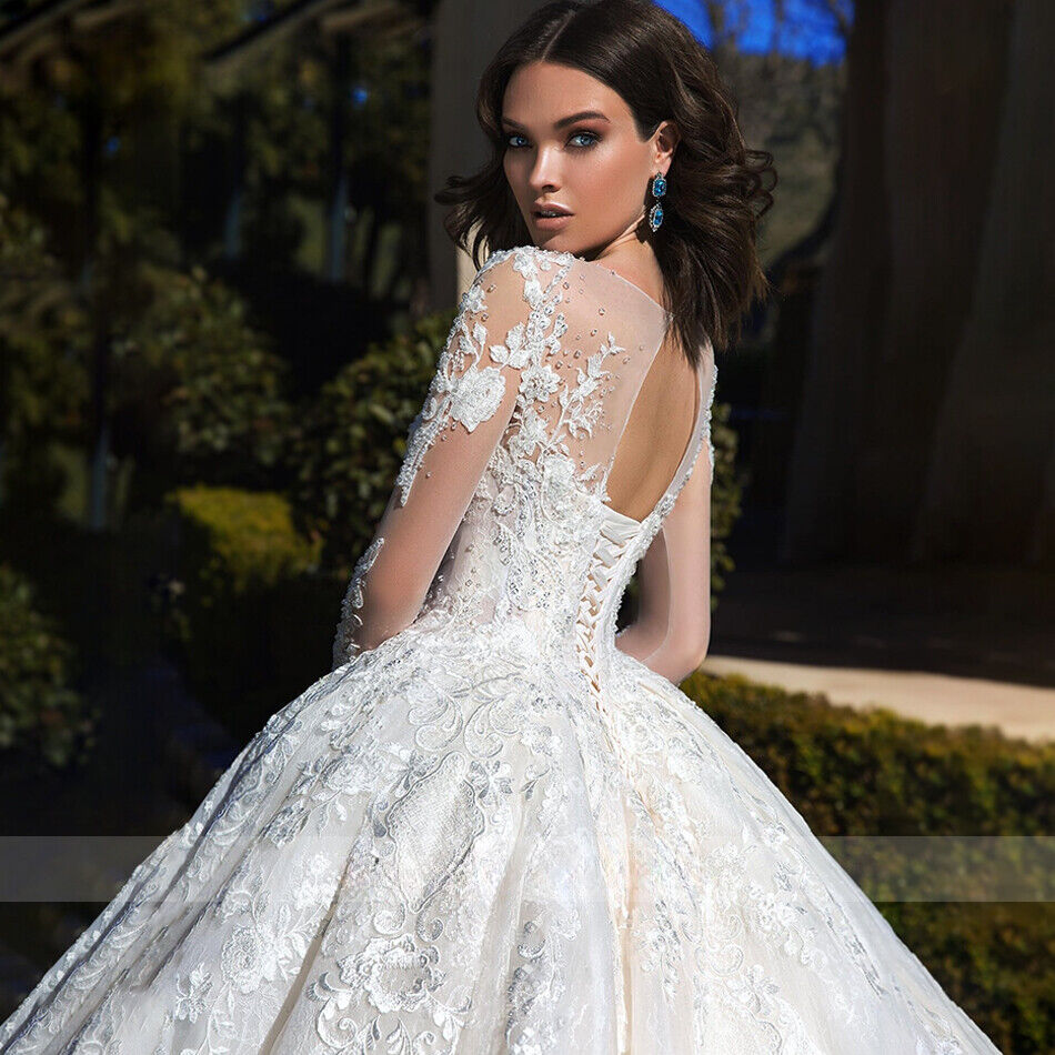 Luxury A-Line Wedding Dresses for Women Long Sleeve Brides Robe Ball Gown Boutique Bride Female Lace Applique Formal Customized