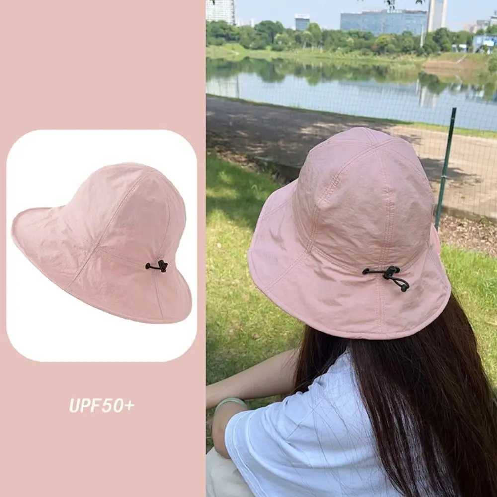 Fashion Waterproof Foldable Bucket Hat UV Protection Portable Outdoor Sun Hat Wide Brim Sunscreen Fisherman Cap for Women W250602