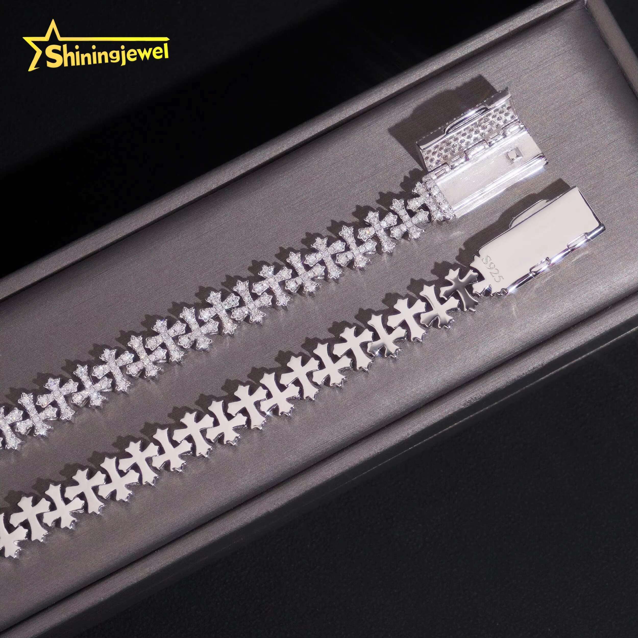 8mm Iced Out Moissanite Cross Bracelets in 925 Silver Micro Pave Diamond Cut Design Unique Custom for Couple