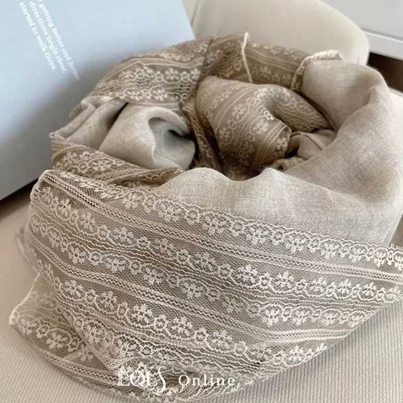 Cotton linen Lace Silk Scarf Women soft cotton Scarves Shawls wraps bandana women Luxury brand Designer Cashmere scarf W250602