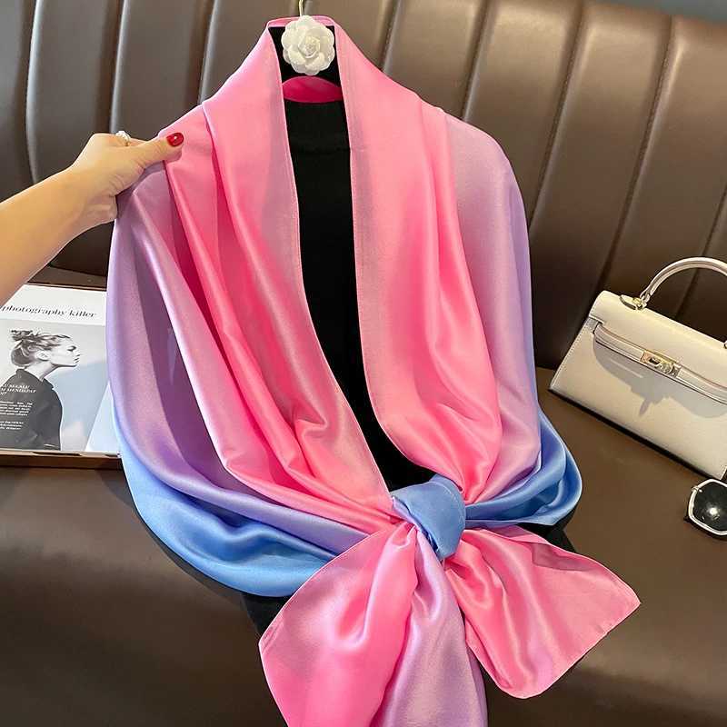 2023 Gradient Silk Scarves Women Luxury Brand Hijab Scarf Foulard Femme Shawls Wraps Silk Bandana Head Scarf Hijab Beach Poncho W250602