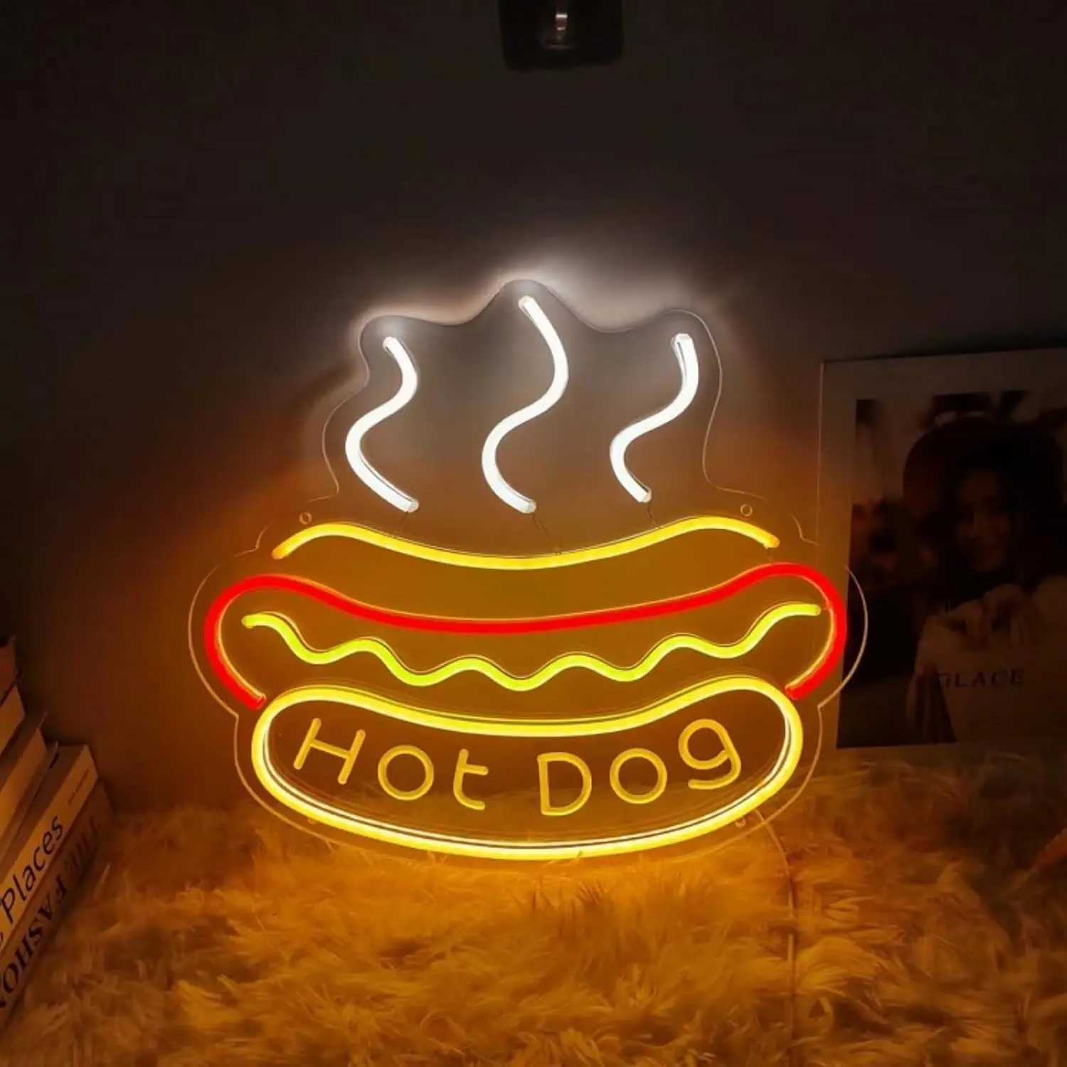Hot Dog Neon Sign for Wall Decor LED Light up Sign Business Signage for Home Kitchen Restaurant Bar Cafe Fast Food Shop Gift XJ250602