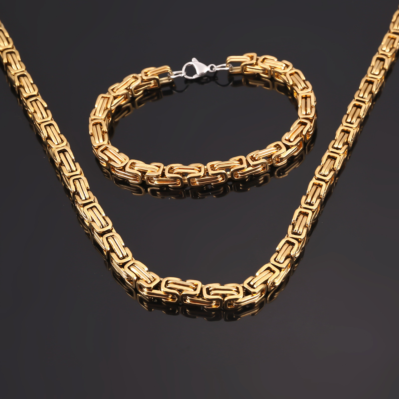 Men's Gold Chain Necklace 20 23 26 Male Corrente Gold Color Stainless Steel Necklace Byzantine Chains For Men Jewelry 240104