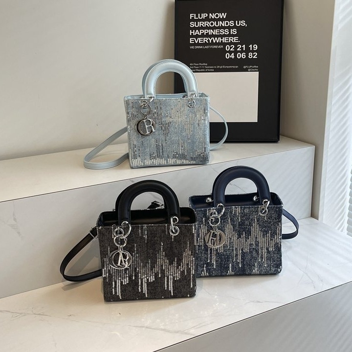 Free Shipping Exquisite And Fashionable Handbag For Women Versatile Denim Fabric Bag Designer Princess Diana Bag High-end And Trendy Diagonal Cross Wo