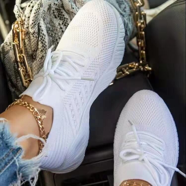 New Plus Size Women S Sneakers Lace Up Mesh Comfortable Casual Flyknit Breathable Low Casual Shoes Heel Shoes Ddmysaturn