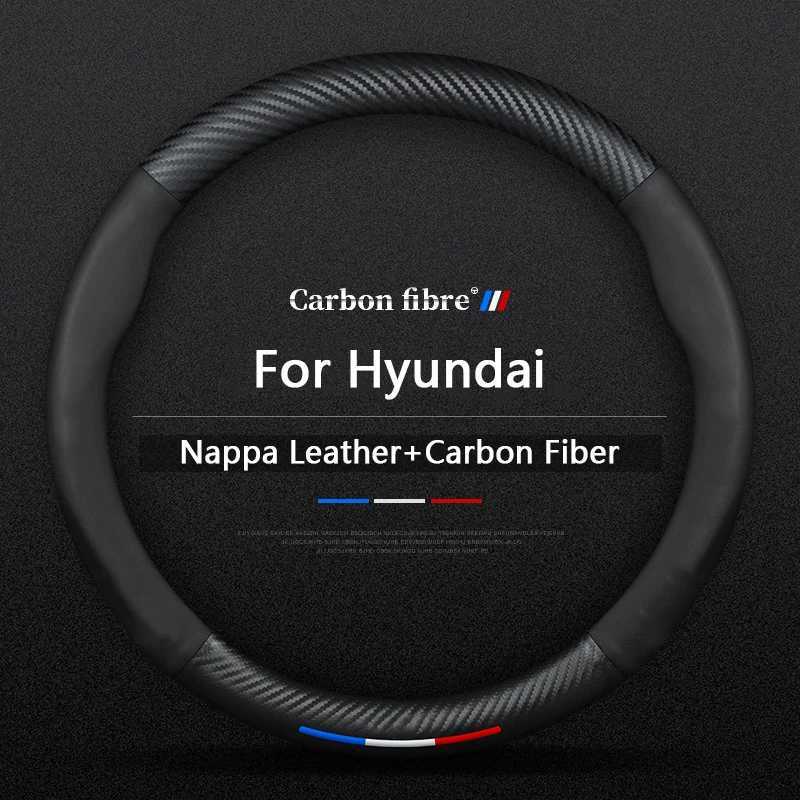 Car Carbon Fibre Leather Steering Wheel Cover For Hyundai i10 i20 i30 i40 ix25 ix35 ix55 Tucson Palisade Santa-fe Sonata Solaris R250603