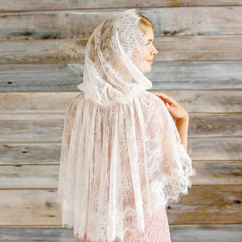Woman Lace Shawl Wedding Church Lace Trim Scarf Soft Lightweight Scarf with Hoodie for Hot Weather Sunproof Supplies W250602