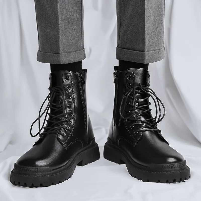 2025 Mens British-Style Chelsea Combat Boots Mid-Calf Leather Work Shoes Side Zipper Wide Fit Non-Slip Comfort Footwear for Men XJ250602