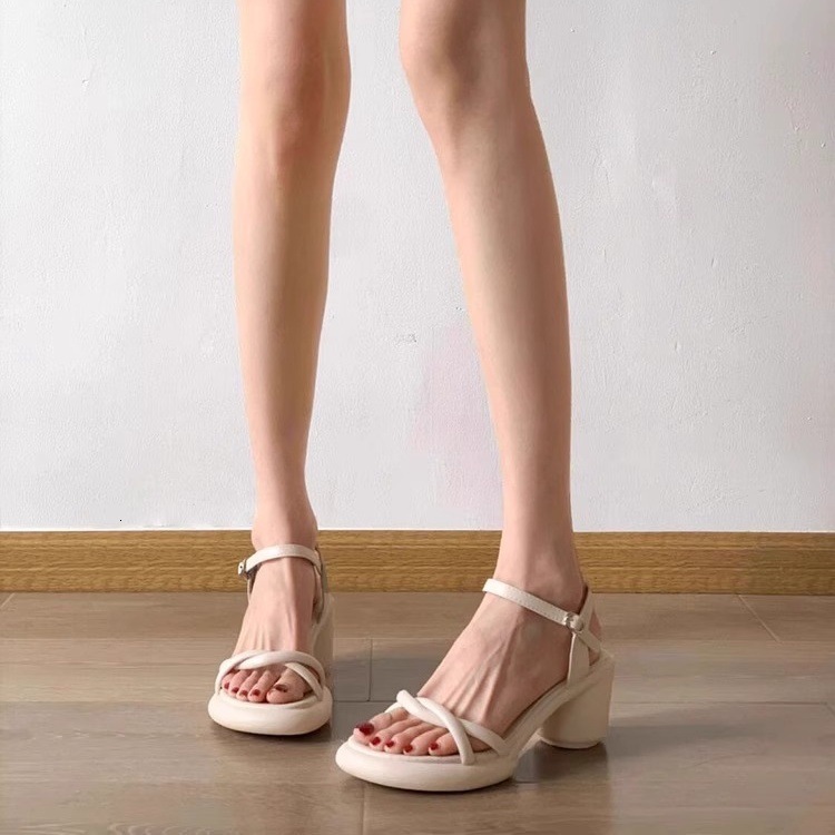 French Style Sandals for Women 2025 New Summer Versatile Petite Thick Sole Chunky Heel Dress Shoes Fairy Roman High Heels ddmythur