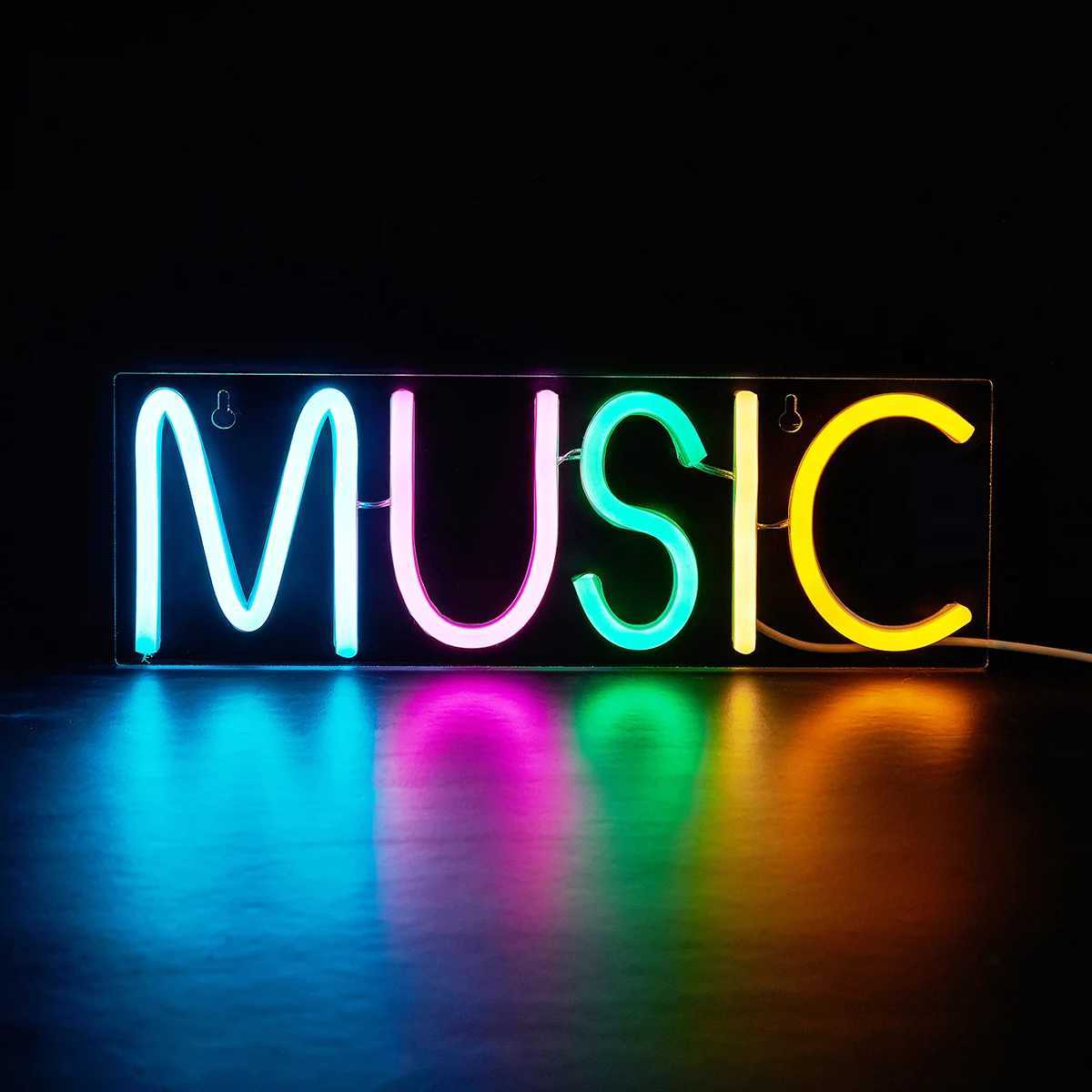 Chi-buy LED Neon MUSIC USB Powered Neon Signs Night Light 3D Wall Art Game Room Bedroom Living Room Decor Lamp Signs XJ250602