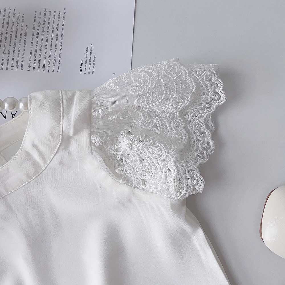 Bear Leader White Girls Short Sleeve T-Shirt Summer Kids Lace Sleeve Blouse Childrens Clothing School Clothes Tops Kids Clothes T250603