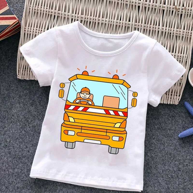 Firetruck Firefighter Kids Clothes Short-sleeved T-shirts Children Sweatshirt Cartoon car excavator Boys Girls Clothing T250603