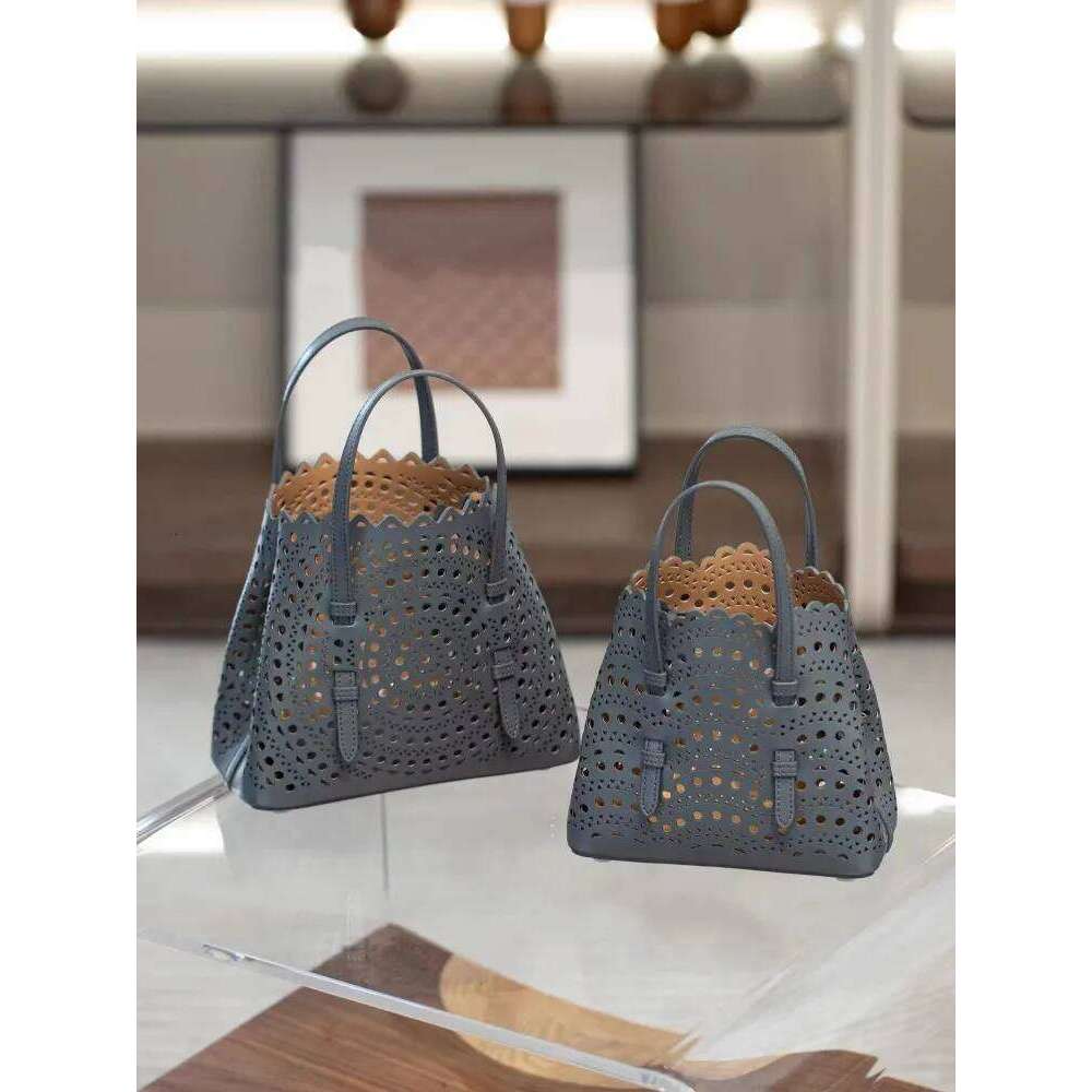 Bucket Style Soft Women Casual Cowhide Real Leather Hollow Out Shoulder Bag Multifunctional Fashionable Handbag Tote Solid color