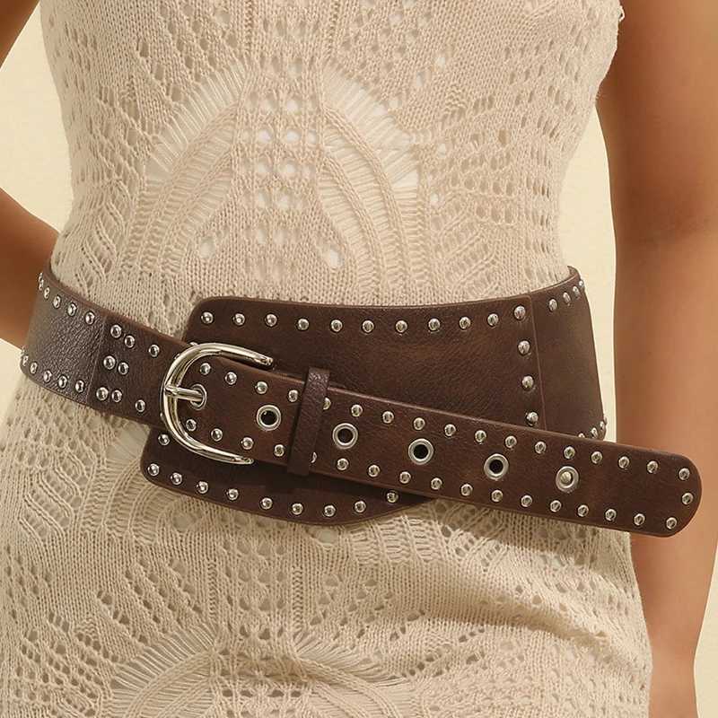 Y2K Rivet Irregular Wide Belt Women Punk Curved Small Curved Piece PU Pin Buckle Fashion Belt Spice Girls Dress Jeans DecorationXJ250602
