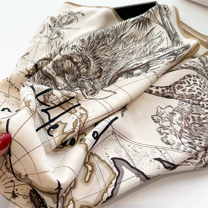 Spring Summer Luxury Design Women 90X90cm Square Silk Scarf Landscape Print Hijab Foulard Ribbon Wrap Hairband Headband Mom Gift W250602