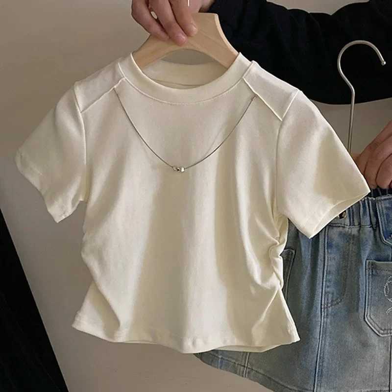 T-Shirts Tide Childrens Clothing New Girl Design Sense T-shirt Tops Versatile Bow Knot Cowboy Short Skirt 2024 Round Collar T250603