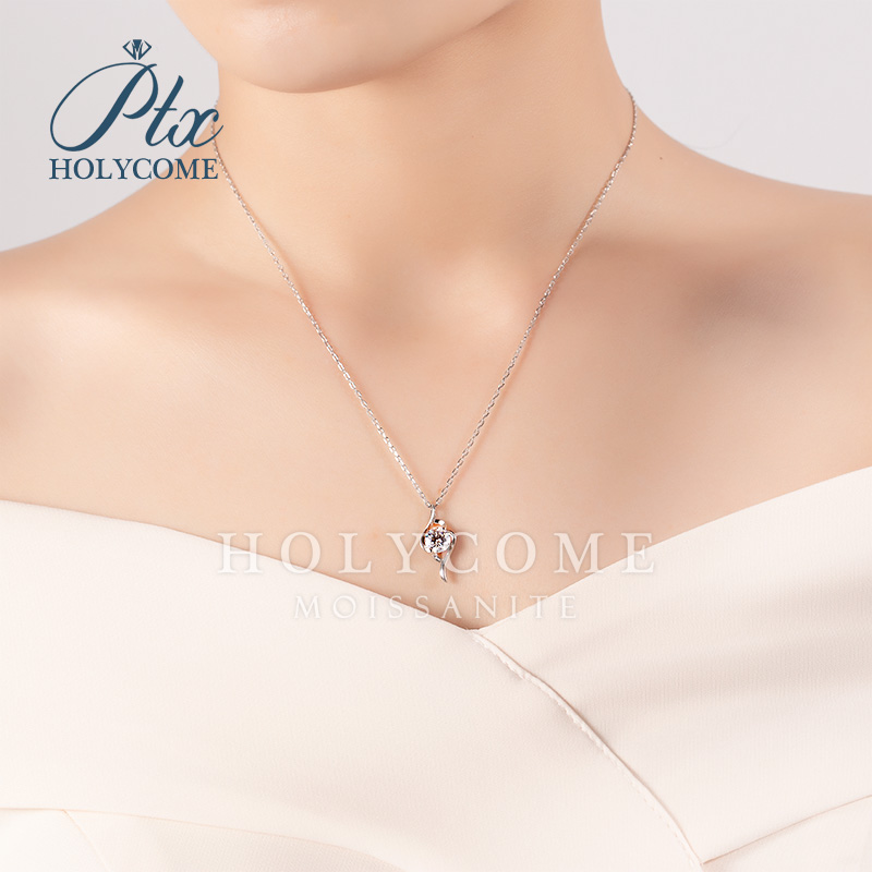 Wedding Anniversary Gift D Color VVS1 14K White Gold Plated 925 Sterling Silver Women Heart GRA 1CT Moissanite Diamond Pendant Necklace