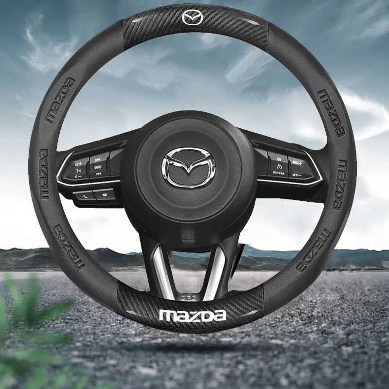 38CM Carbon Fiber Leather Steering Wheel Cover For Mazda 2 3 CX5 CX30 CX8 CX3 Mazda2 6 5 CX9 BT50 Car Accessories R250603