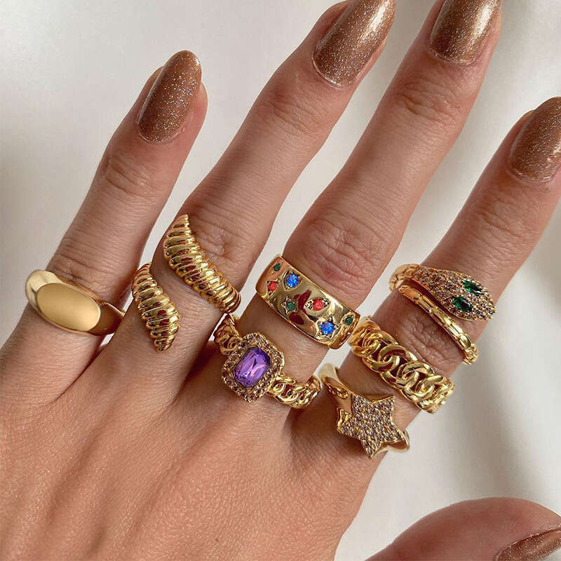 Light Luxury 7-Piece Set Star Niche Style Layered Wear Alloy Open Ring for Women