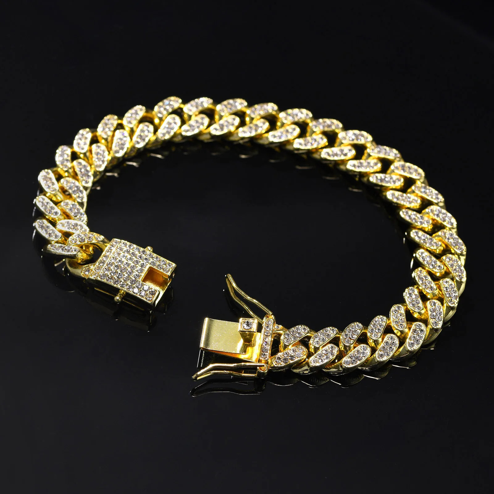 Vnox 12mm Bold Cuban Chain Bracelets for MenFull Iced Out Rhinestones Links Bling Crystal Curb Chain Punk Hiphop Bracelet 250530