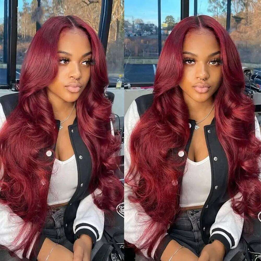30 40 Inch 200 Density 99j Bury 13x6 HD Transparent Frontal Wig Red Body Wave 13x4 Lace Front Brazilian Human Hair