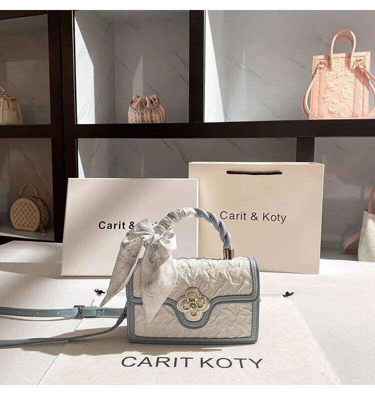 High Quality Fashion Pleated Square Textured Leather Women's Handbag Clutch Purse Shoulder Messenger Bag