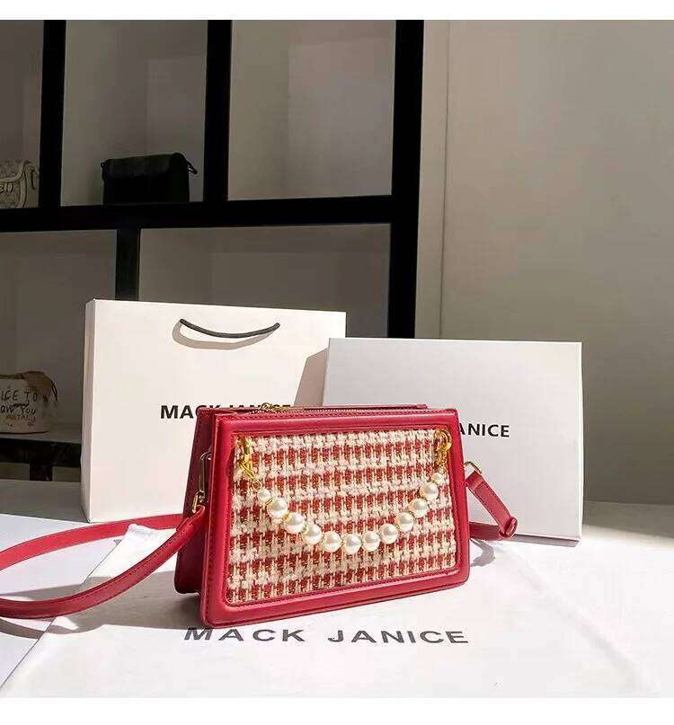 Women Handbag High Quality Fashion Textured Leather Red Square Lady Purse Female Shoulder Messenger Underarm Bag Armpit