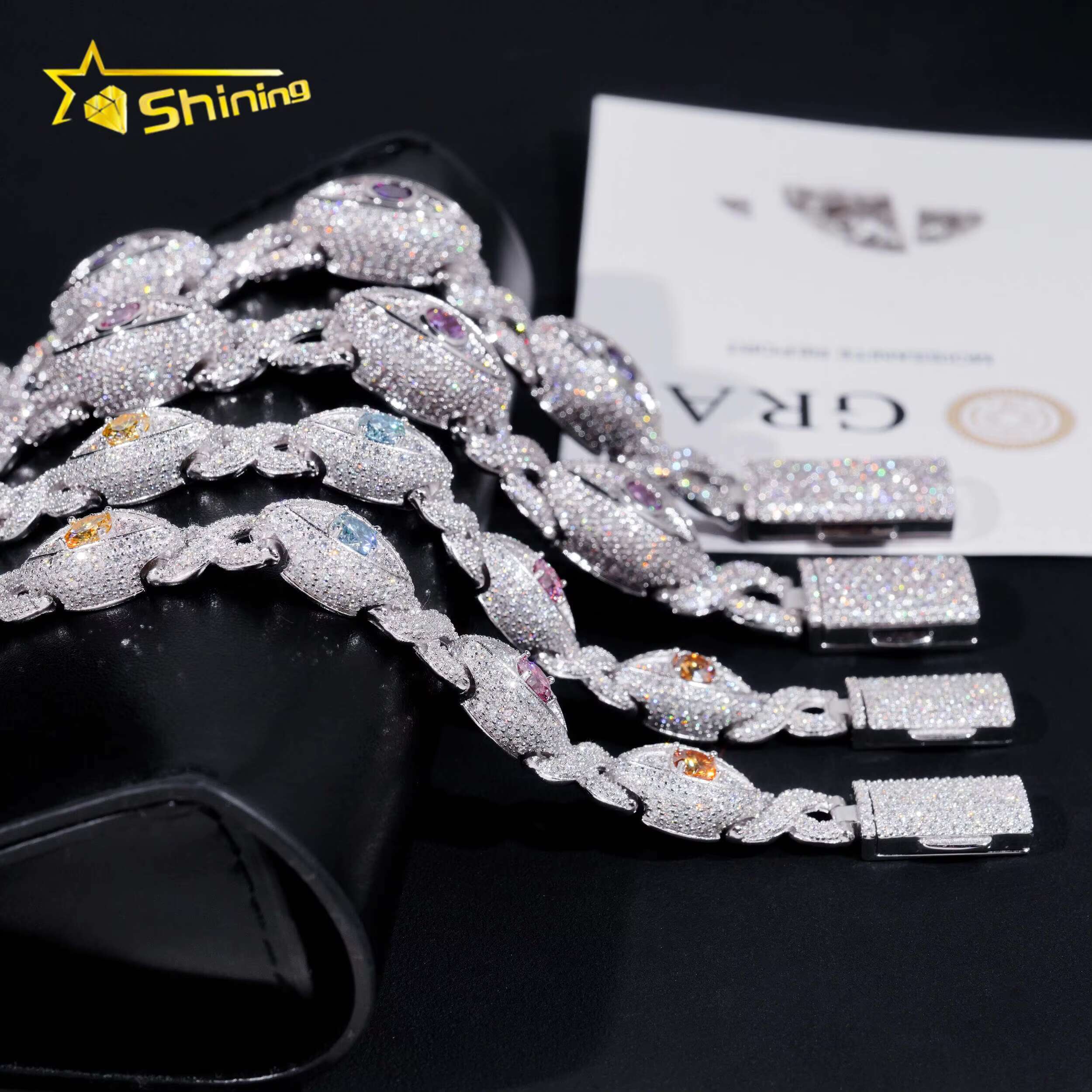 Solid 925 Sterling Silver Pass Diamond Tester Hip Hop Jewelry Custom Infinity Colored Moissanite Cuban Bracelet Cat Eye Bracelet