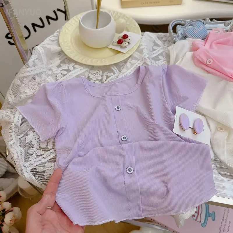 1-10Y Girls Short Sleeved T-shirt Summer New Round Neck Sweet Shirt Girl Outer Wear Childrens Knitted Modal Short Sleeved Tops T250603