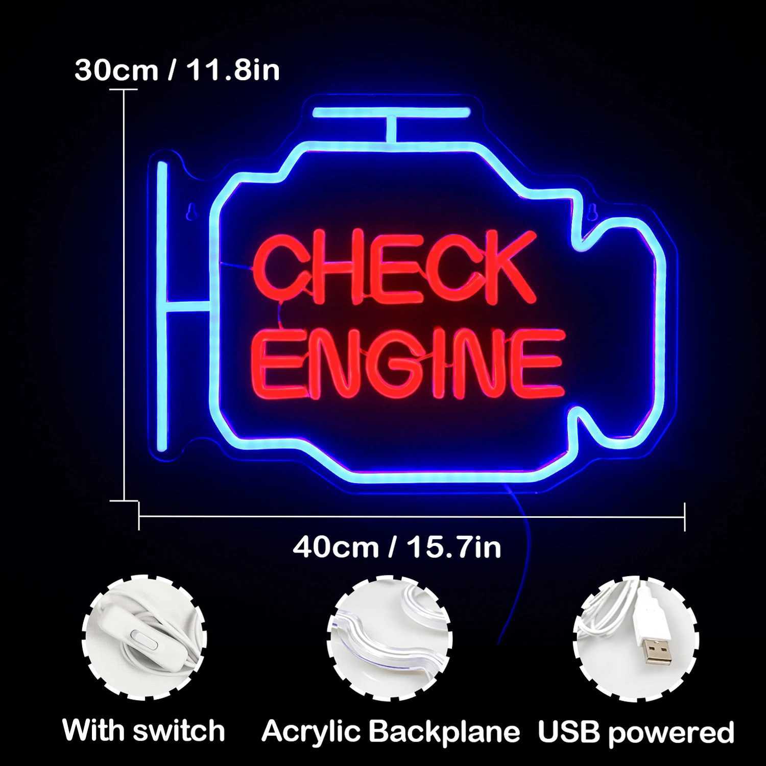 Check Engine Neon Sign LED Light Auto Room Garage Repair Shop Wall Decor Bar Party Club Luminous Atmosphere Lamp USB Power XJ250602