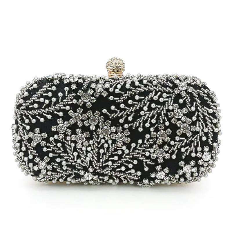 Party Shiny Handmade Bag Dazzling Flower Women Crystal Pearl Clutch Evening Bags Hollow Out Wedding Shoulder Handbag And Purse