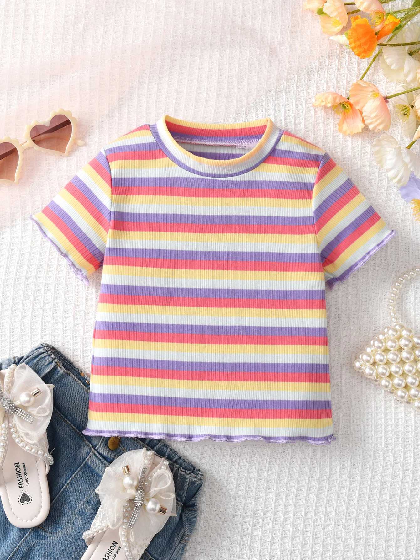 Girls Short Sleeve T-Shirt Summer Stripes Clothing Comfort Children 1-8 Years Old Half Sleeve Top Kids Casual Baby Outdoor Wear T250603
