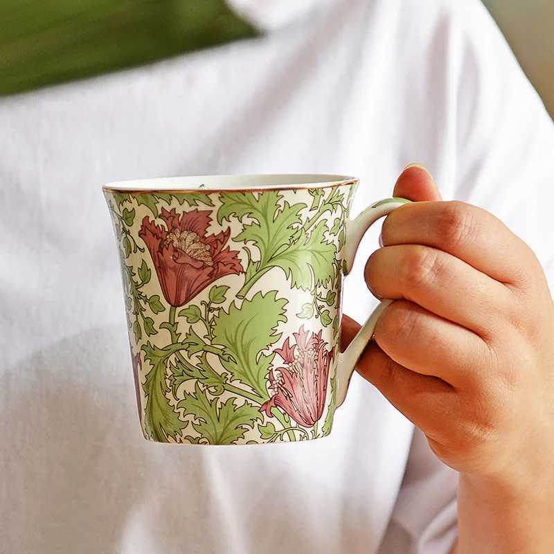 European Bone China Breakfast Milk Mug Ceramic Pattern Coffee Cup English Afternoon Tea Accessories Home Latte Coffee Cup Gifts Y250603