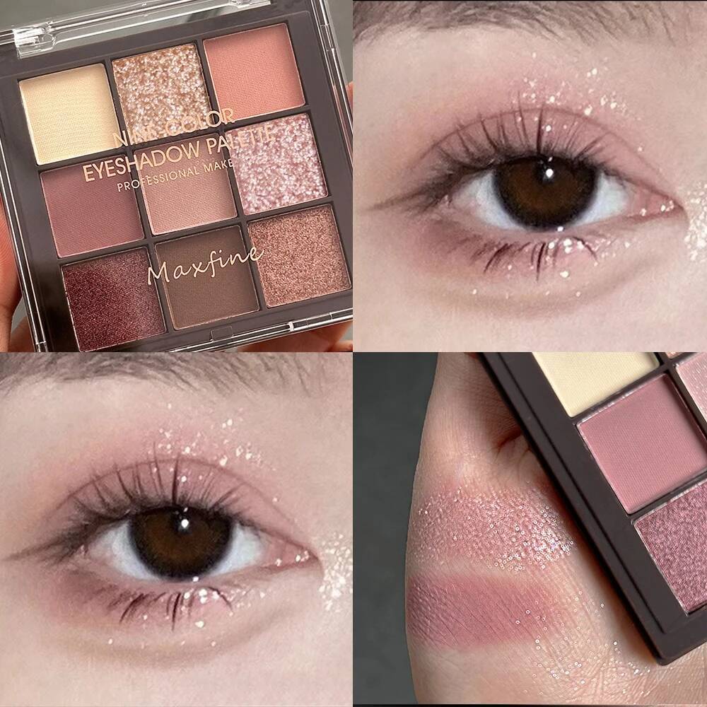 New Transparent Nine-color Eyeshadow Palette Rosy Nine Palace Glitter Eye Makeup