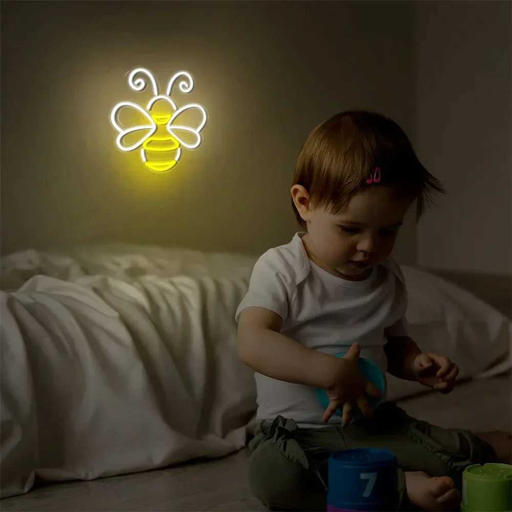 Bee Neon Sign Honey Neon Light Sign LED Animal Neon Lamps for Wall Hanging Bedroom Child Room Playground Shop Decor Gift XJ250602
