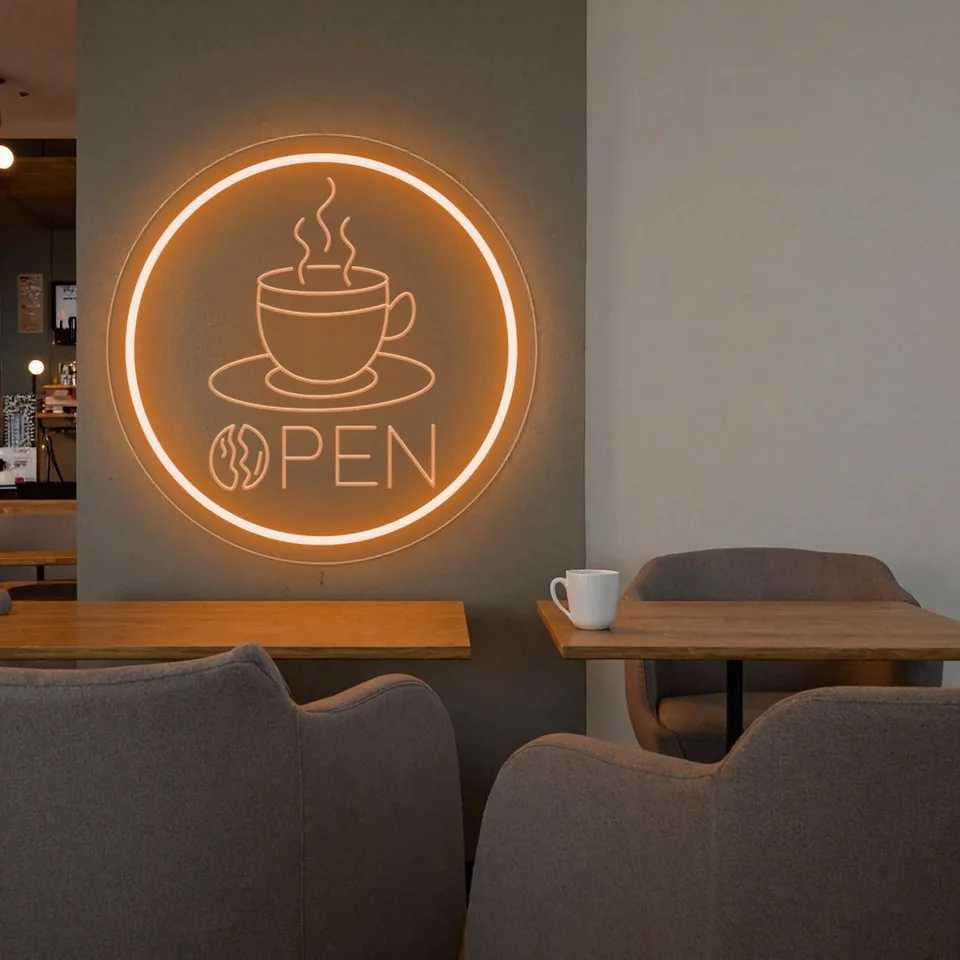 Coffee Open neon sign LED Neon Light for Cafe Cafeteria Restaurant luminous business signs Home Kitchen wall decorations lights XJ250602