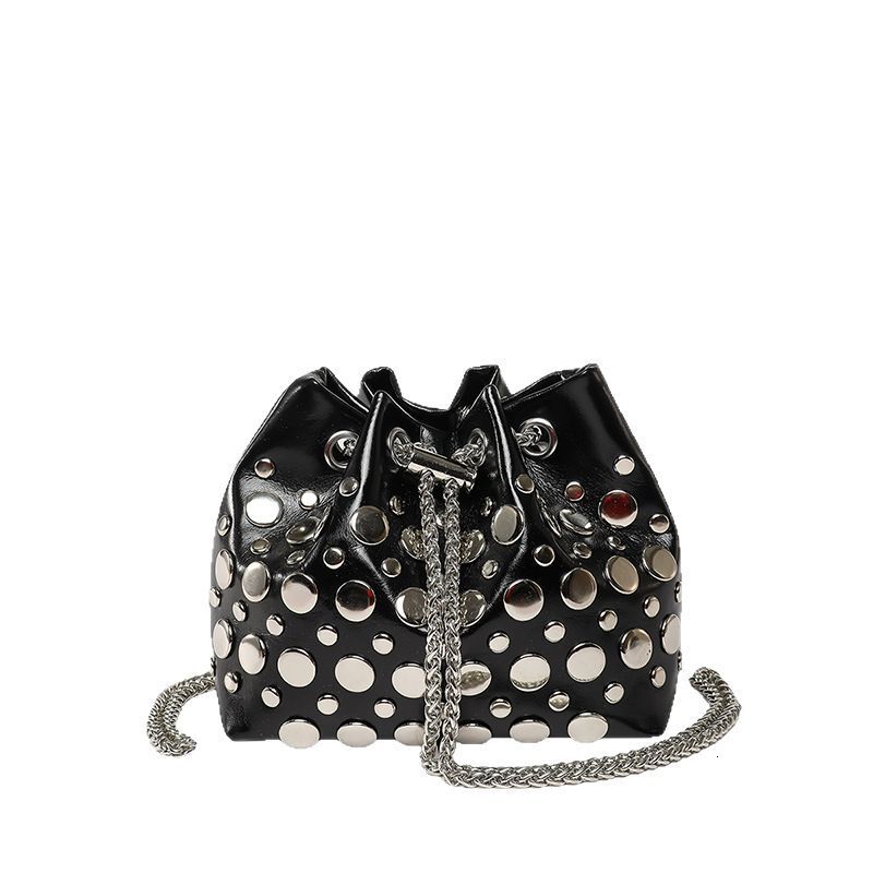 designer casual bag Trend Drawstring Bucket Bag for Women 2025 New Rivet Commuter Shoulder Bag High-End Versatile Crossbody Bag
