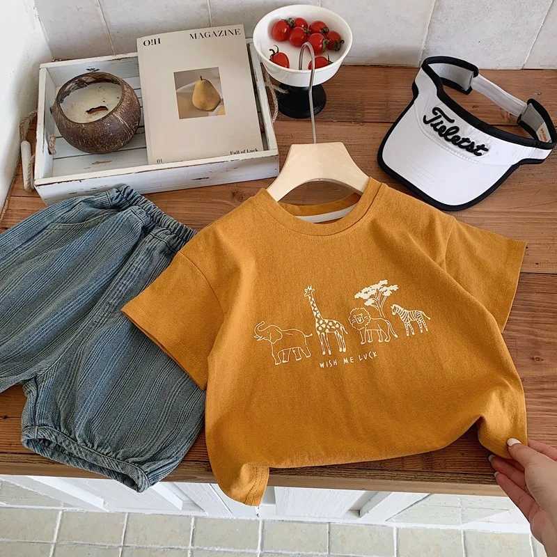 Summer Boys Solid Color Base Shirt Pure Cotton Clothing Thin Round Neck Short Sleeve Tops Child New Print T-shirt Outer Wear T250603