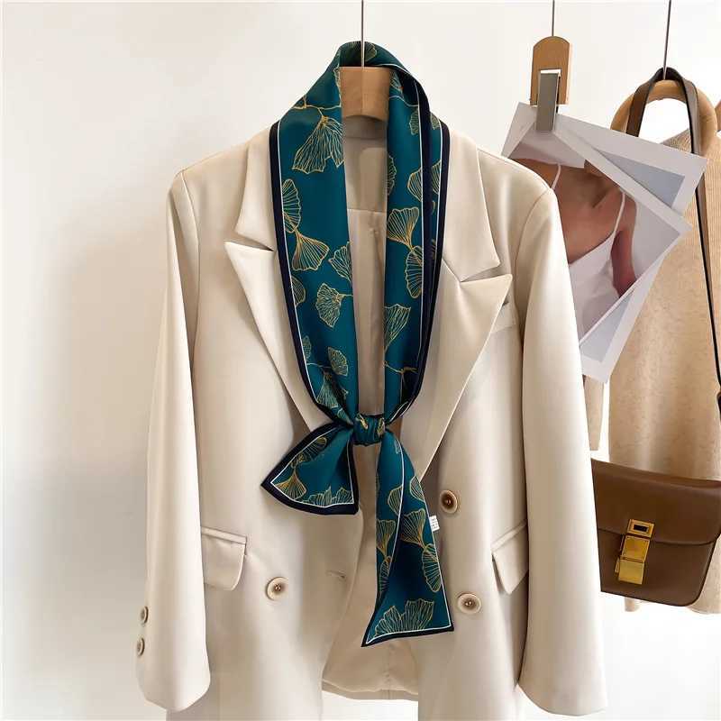 2024 New 145*12cm Women Fashion Silk Scarf Headwrap Hair Scarf Femme Headscarf Tie Neck Bag Luxury Brand Ribbon Hair Band Hijab W250602