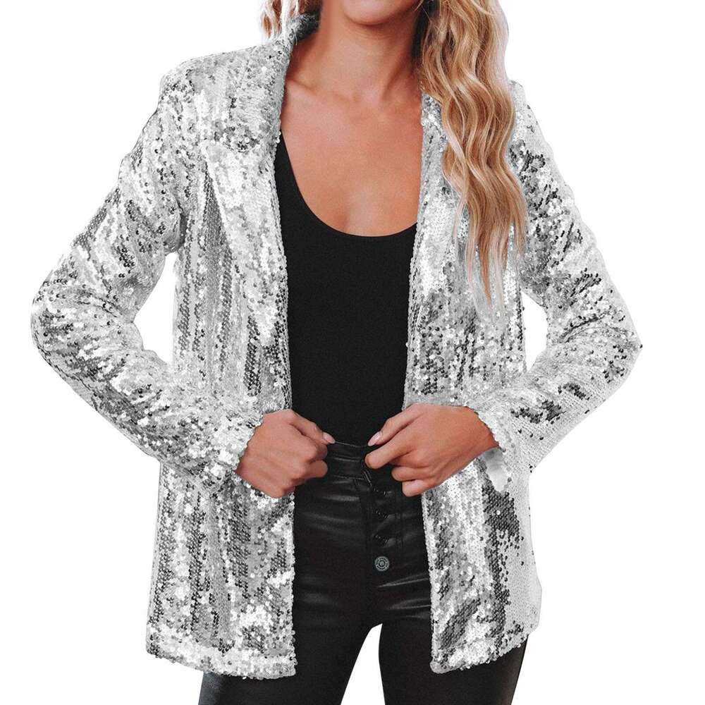 Women's Casual Sequin Top Multi-Color Long Sleeve Elegant Blazer Ins B5