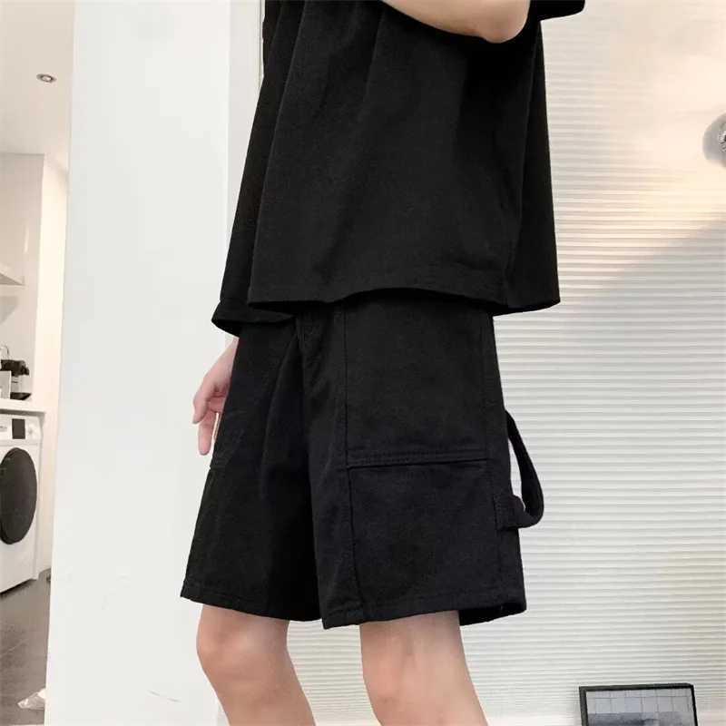 Summer Retro Blue Casual Spliced Denim Shorts For Men Harajuku Hip Hop Fashion Baggy Jorts Y2K Streetwear Straight Bermuda Jeans T250603