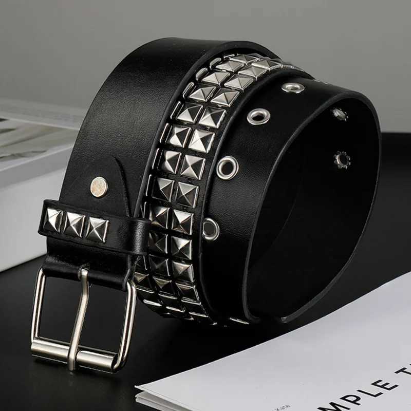 2025 New Square Bead Rivet Belt Metal Pyramid Belt Men and Women Punk Hardware Jeans Belt Y2K Belt Designer Belt Womens Belts XJ250602
