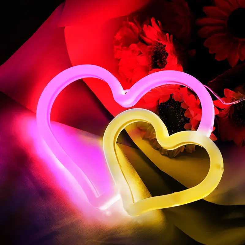 Double Love Neon Signs with Base LED Atmosphere Light Wall Lamp for Birthday Party E-sports Camping Summer Home Decor XJ250602